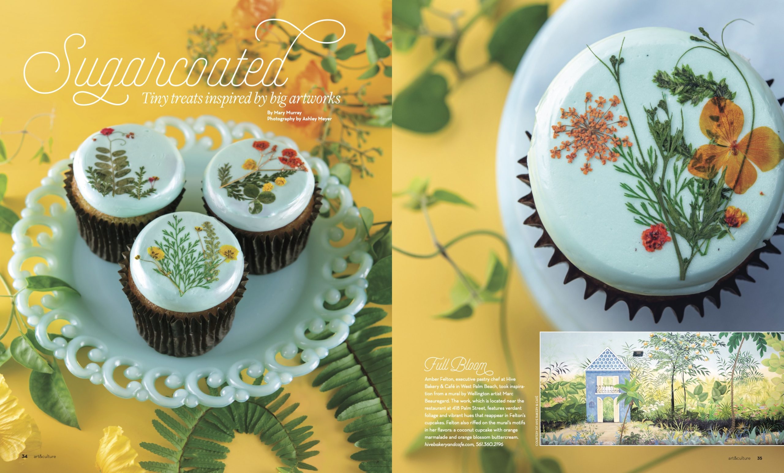 Print features with cupcakes with pressed flowers