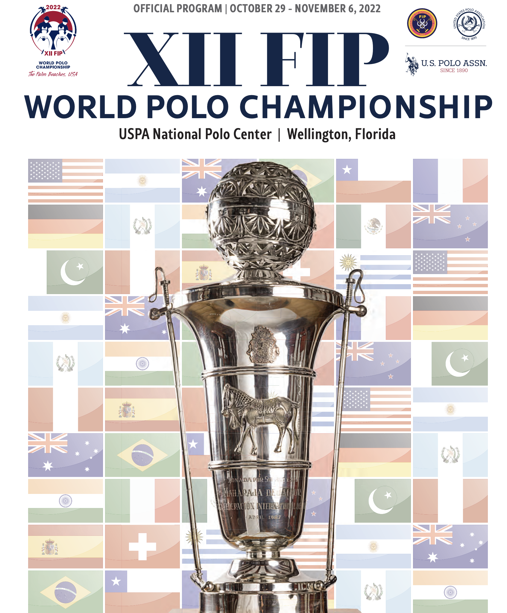 XII FIP World Polo Championship Offical Program Cover with trophy and flags
