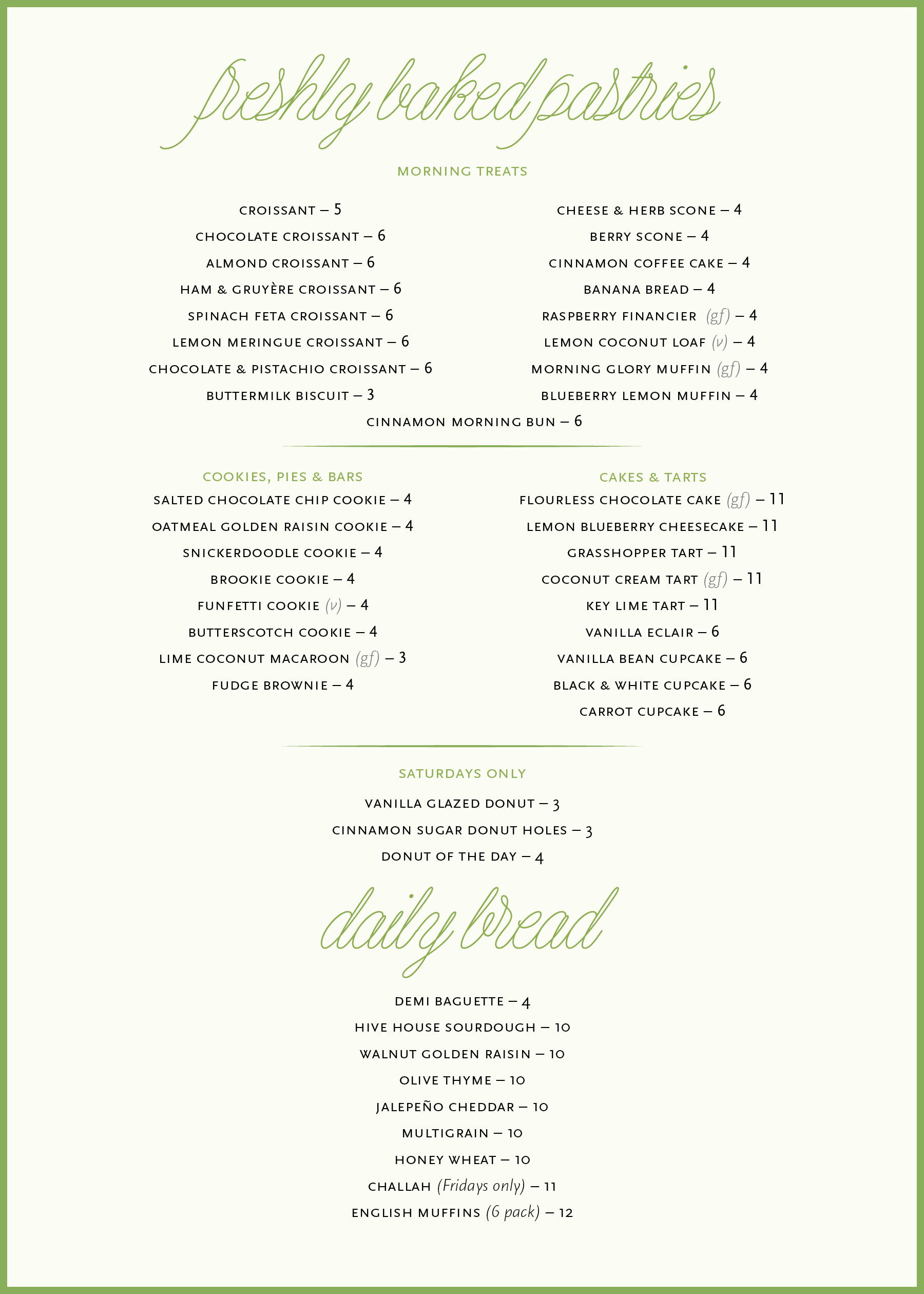 hive bakery and cafe mobile bread and pastry menu
