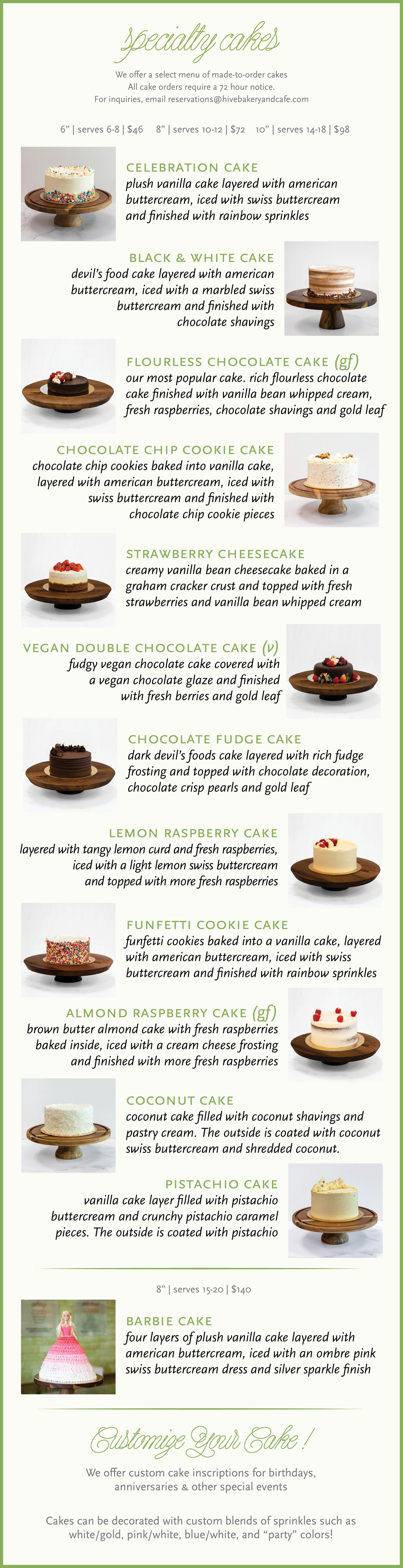 hive bakery and cafe, specialty cakes