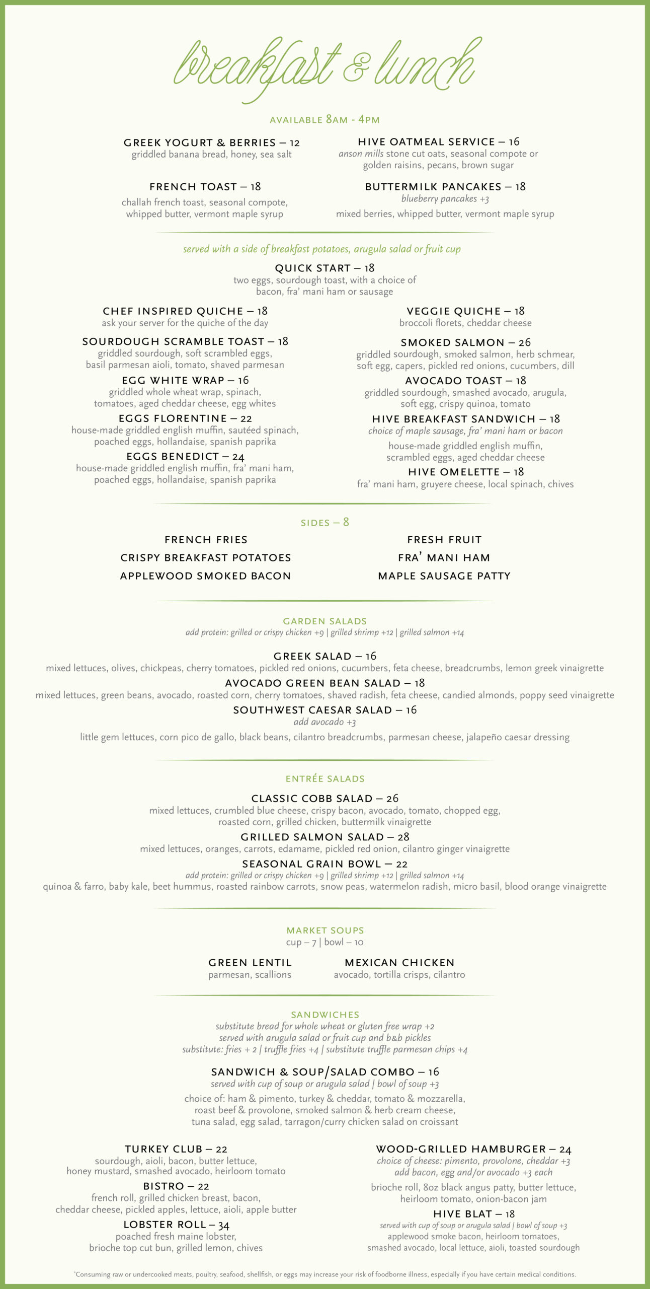 hive bakery and cafe, restaurant, menu,