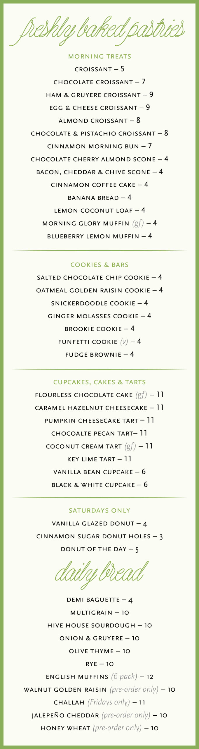 hive bakery and cafe, restaurant, menu,