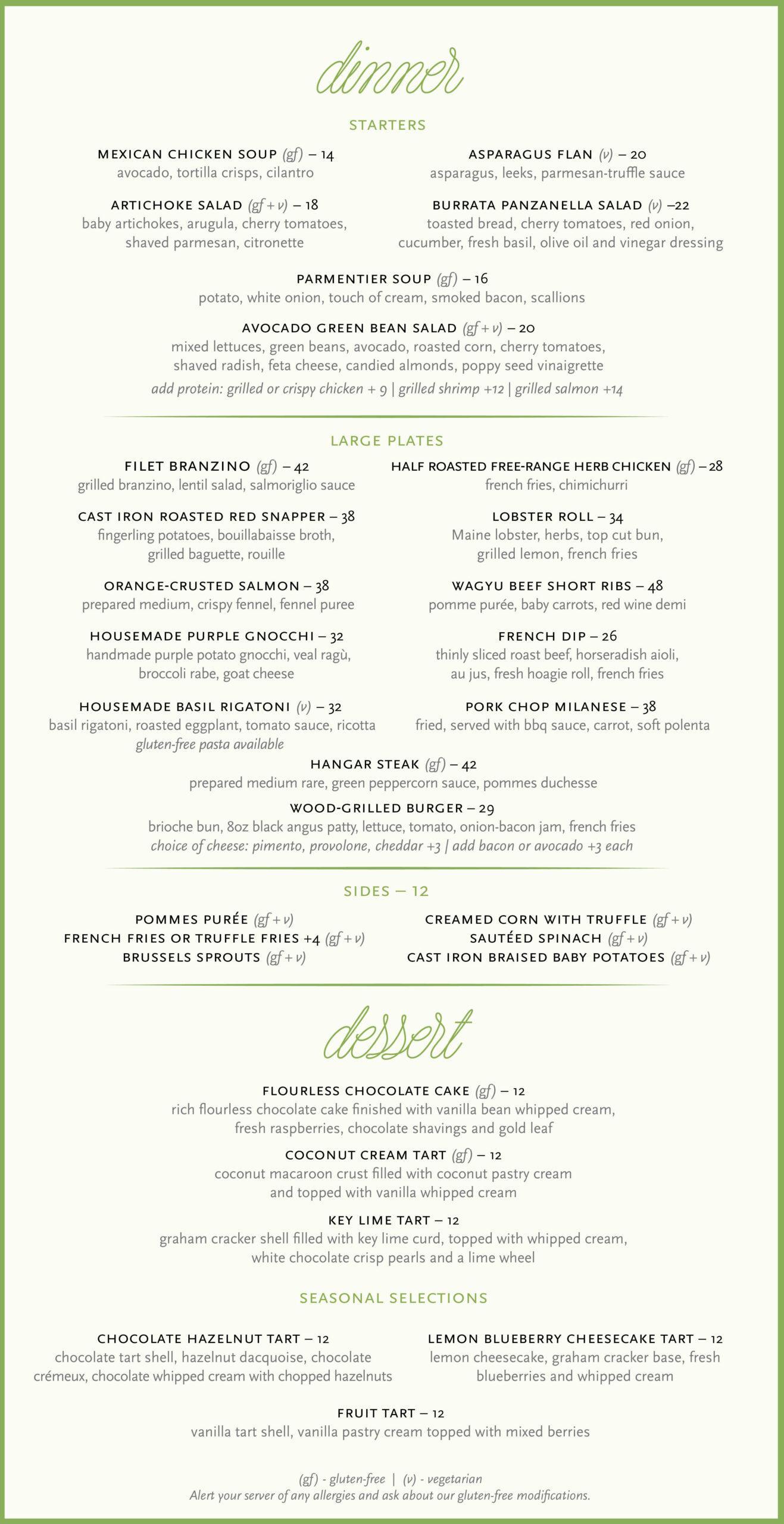 Hive Bakery and cafe dinner and dessert menu